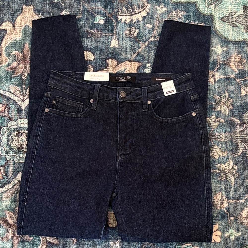 Judy Blue Deep Indigo High-Rise Skinny Jeans fringed bottoms#gotojeans#festival